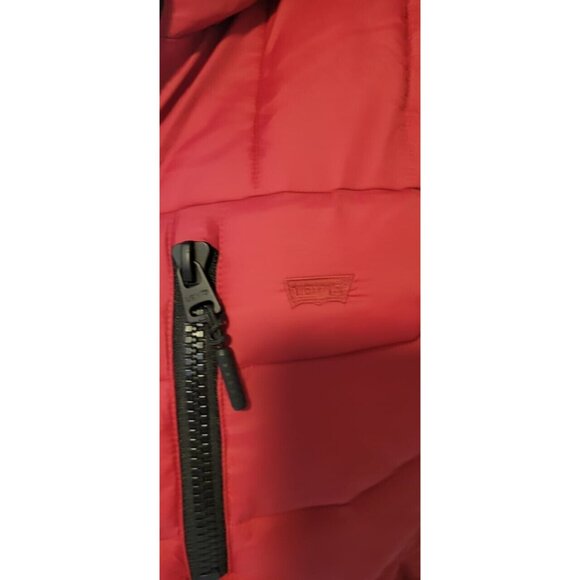 Levi's Men's Hooded Sherpa Puffer Quilted Lined Red Jacket Size Small LM2RN076 - Picture 4 of 12